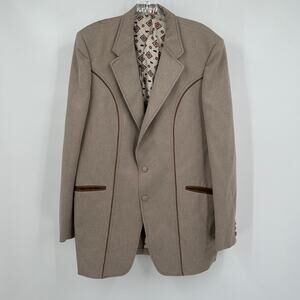 Prestige West Mens Western Blazer‎ Size M Tan Two Tone Piped Cowboy Jacket USA